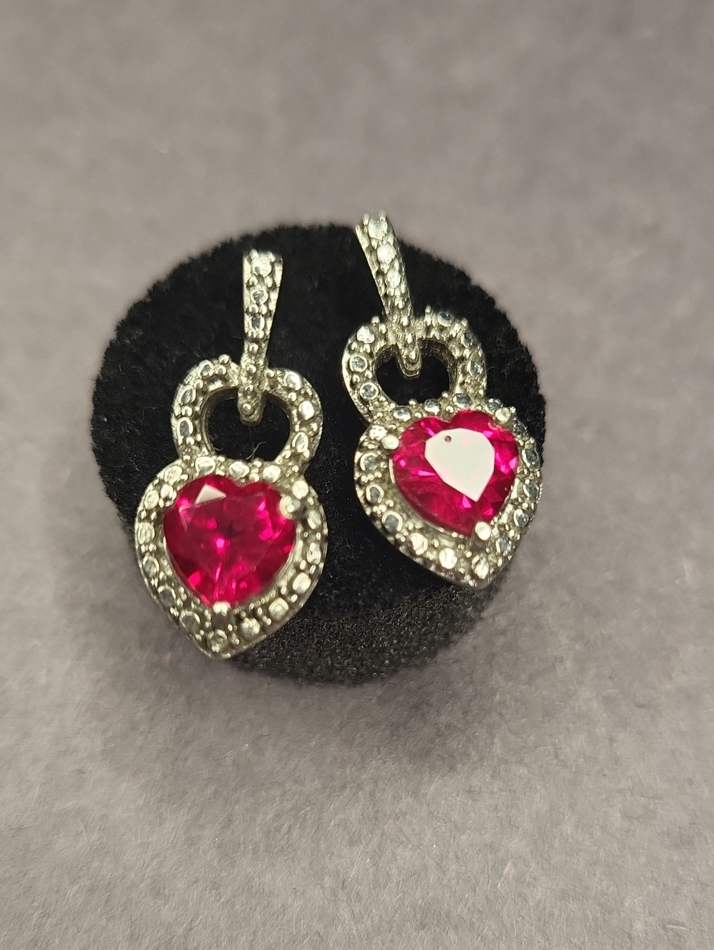 Heart-Shaped Pink Crystal Dangle Earrings